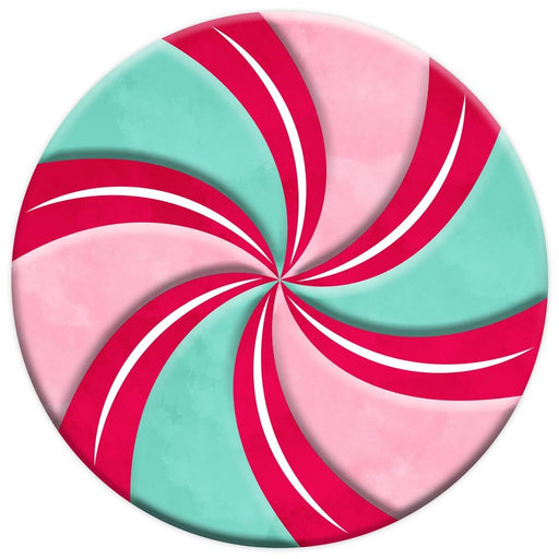 The 12Dia Metal/Embossed Peppermint (Red/Pink/Mint, MD0733) features a candy-inspired swirl in red, pink, and mint on white, evoking a peppermint or pinwheel pattern in fresh festive tones.