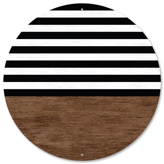 12"Dia Metal White Wood Look Sign  Brown/Black/White  MD0894