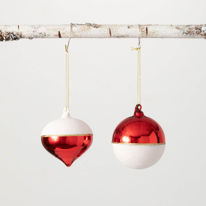 3.5" Red and White Drop Ornament  Set of 2 OR10177