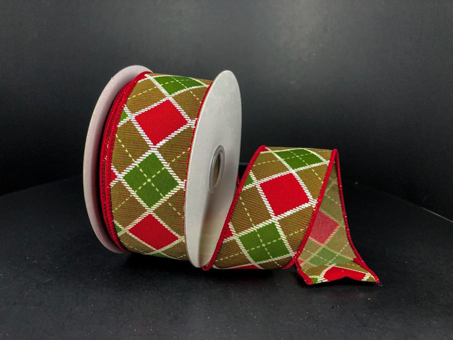 Moss-Red Satin Bonnie Chex, 1.5"X10Y  Ribbon   78115-09-08