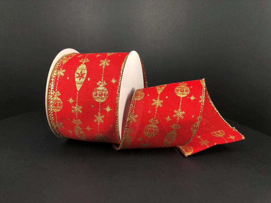 Red Linen/Gold Ornaments, 2.5"X10Y  Ribbon   71164-40-15
