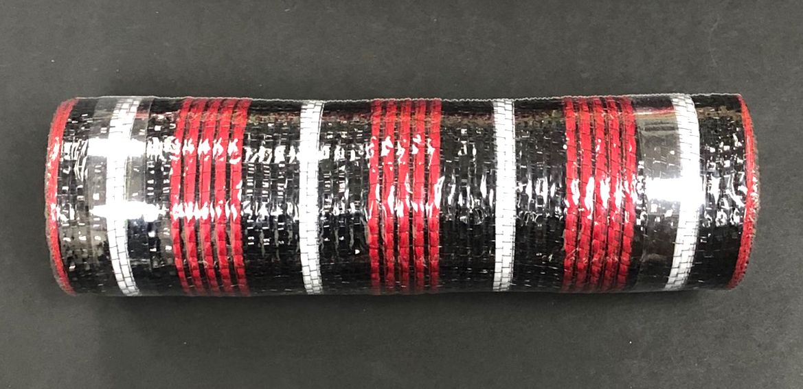 Red Fabric/Black Metallic-White Stripe Mesh, 10"X10Y  Mesh   XB102910-13
