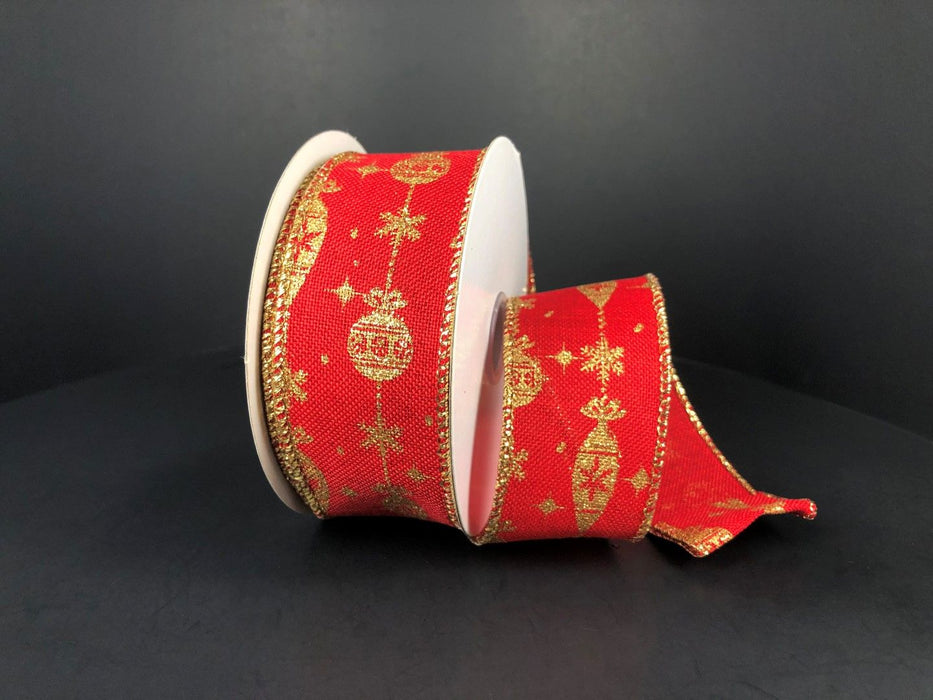 Red Linen/Gold Ornaments, 1.5"X10Y  Ribbon   71164-09-15