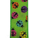 The 1.5 Green Linen Multicolor Ladybug Ribbon (Q917709-09) features a charming pattern of pink, blue, orange, purple, and yellow ladybugs with black spots.