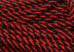 Close-up of 8Mm X 20Yd Snowdrift Deco Flex Tubing (Red/Black, RE3225K1) reveals soft woven fabric with bold red and black diagonal stripes and prominent raised stitches, evoking a vivid winter snowdrift pattern.