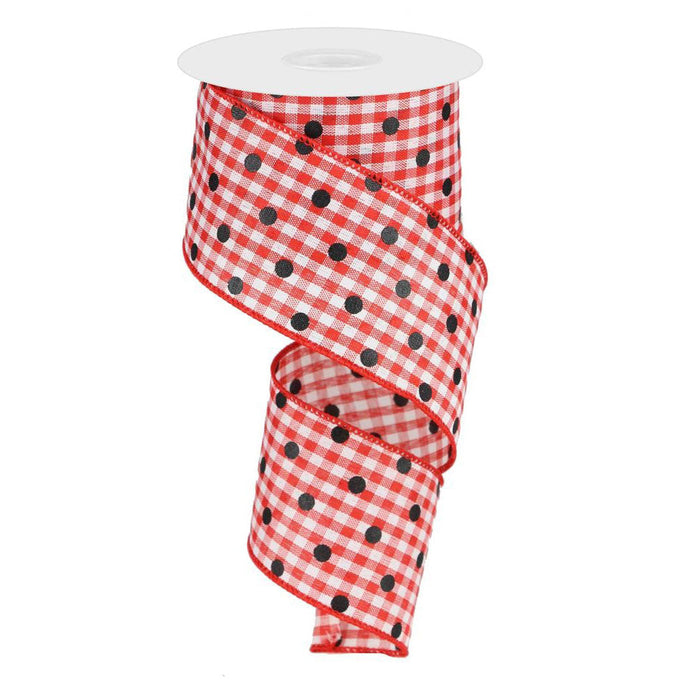 2.5" Red White Gingham Check Black Dot Ribbon RG01999W7