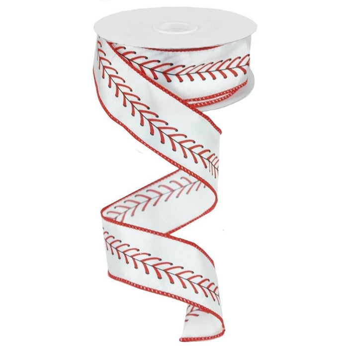 1.5" Light Cream Red Baseball Ribbon RG1798