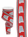 The 2.5X10Yd Alabama W/Houndstooth ribbon in white/red/grey/black (RGC186327) features a printed gray Alabama design with an ALABAMA label and a chic black and white houndstooth border, perfect for displaying state pride.