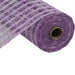 A roll of 10 Lavender White Two Tone Poly Burlap Check Mesh (RP8153M1) is partially unrolled, showcasing its textured, lattice-like design. The cylindrical materials hollow center is perfect for crafts or decorations against a plain white backdrop.