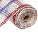 The 10 Poly Burlap Tinsel Wide Check Mesh RP8403e7 features a textured, rustic look with its woven design in red, white, and blue checks. Crafted from poly burlap tinsel, it offers a charming and beautifully crafted appearance.