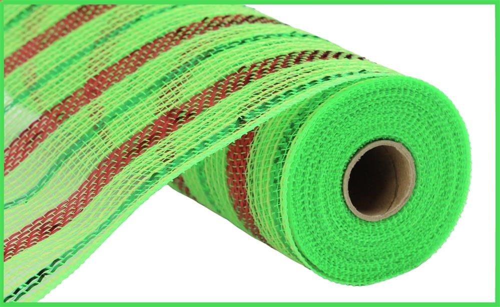 10.25"X10Yd Poly/Faux Jute/Metallic Mesh  Lime/Red/Emerald  RY802045