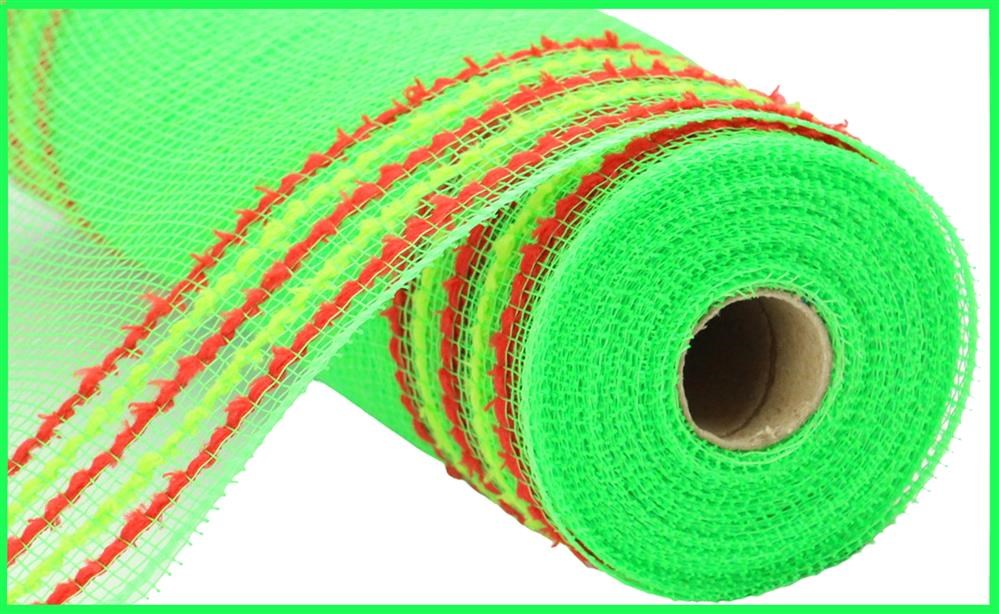 10.25"X10Yd Drift/Pp Wide Border Mesh  Lime Green/Red  RY811670
