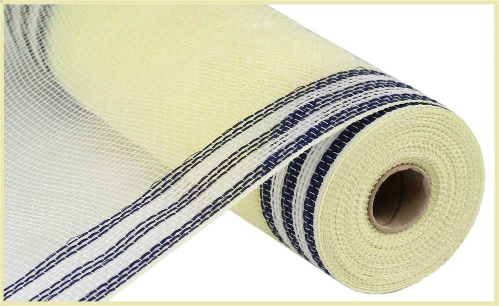 10.25"X10Yd Faux Jute/Pp/Border Stripe  Cream/Navy Blue  RY8325K7