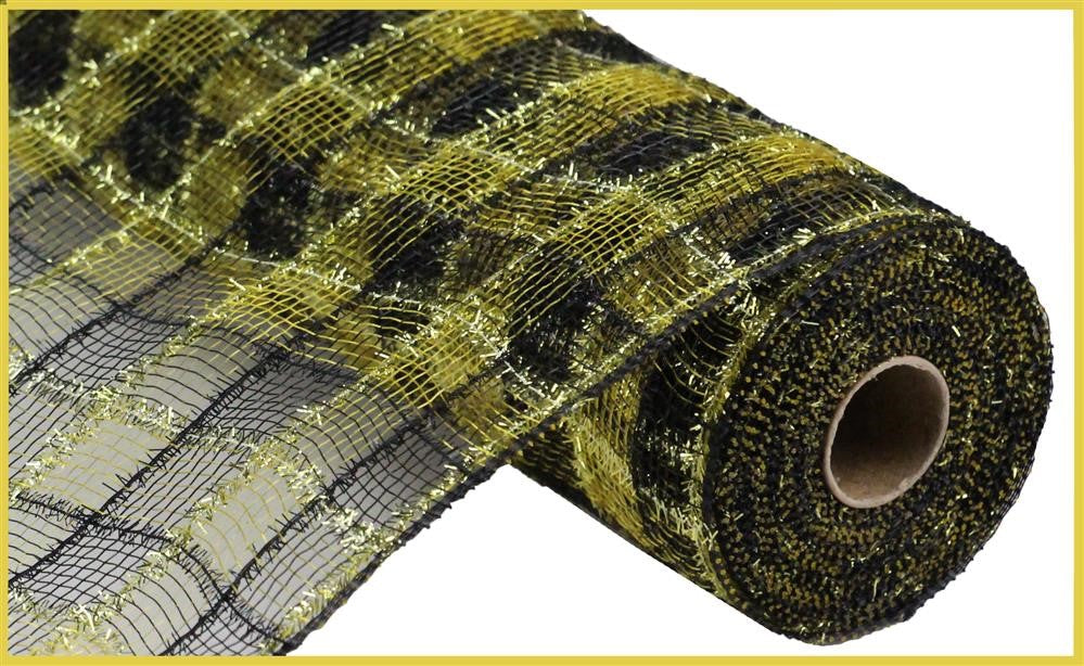 10.25"X10Yd Tinsel/Pp/Faux Jute Check  Black/Gold  RY8412F8