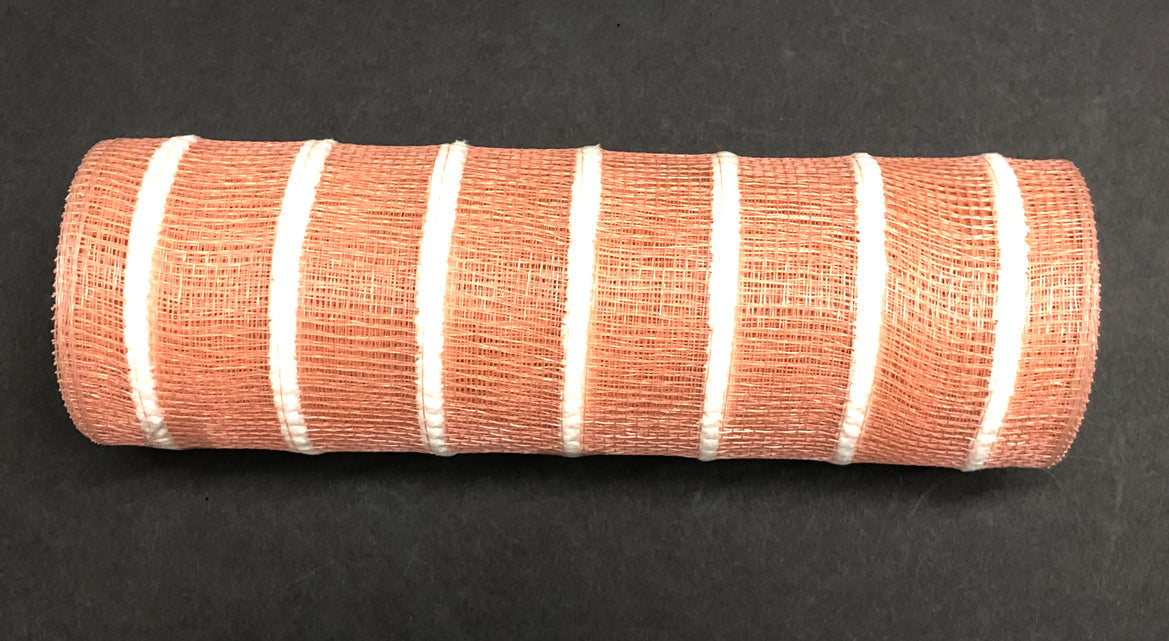 10"X10Y  Coral-White Fuzzy Stripe Mesh  XB107610-46