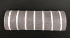 The XB107610-51 model is a 10X10Y Pewter-White Fuzzy Stripe Mesh filter, featuring evenly spaced white bands on a dark background with a prominent cylindrical shape and grid-like pattern highlighting its sleek design.