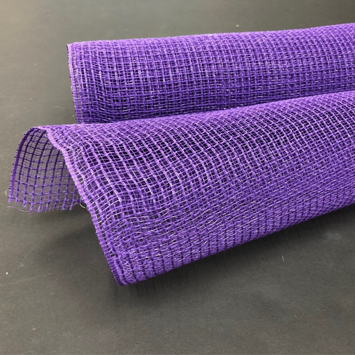 Against a plain black background, two vibrant rolls of 10 Purple Fabric Mesh XB97910-11 highlight their textured, grid-like pattern.
