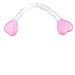 A headband designed with iridescent white fluff and two vibrant hot pink hearts at each end, displayed against a simple white backdrop, resembling the style of the 6" Pink Heart Tie Bag of 12 XX761711.