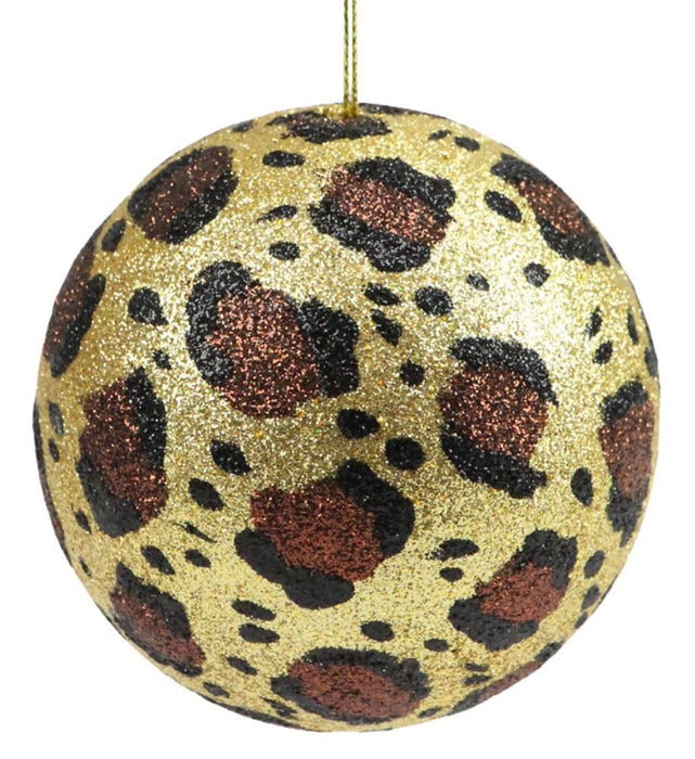 100Mm Glitter Leopard Print Ball Orn  Gold/Chocolate/Black  XY9461T1