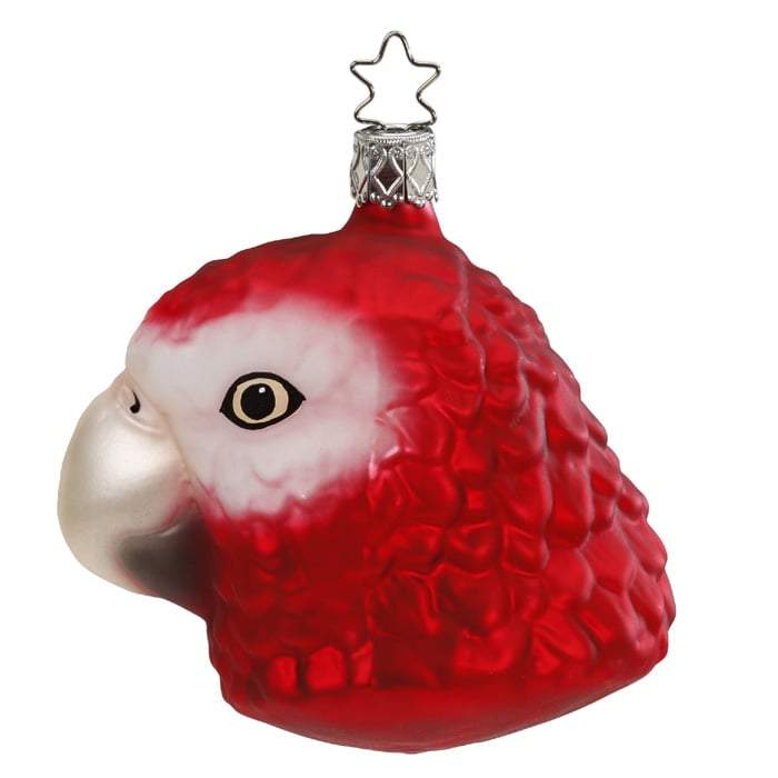 Red Tropics Parrot Head Christmas Ornament Inge-Glas 1-094-16