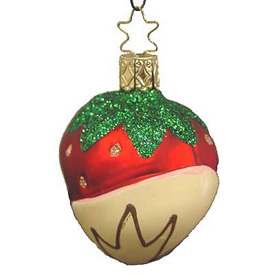 Vanilla Chocolate Dipped Strawberry Christmas Ornament Inge-Glas 1-105-08