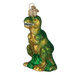 The T-Rex 12368 Old World Christmas Ornament is a hand-painted glass dinosaur in green and gold with glitter accents and a gold hanging loop.
