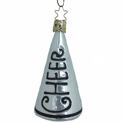 Cheer Megaphone White & Black Christmas Ornament Inge-Glas of Germany 1-315-06