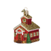The School House 20007 Old World Christmas Ornament is a blown glass piece featuring a red and gold schoolhouse with glitter accents, a bell tower, and School sign. A green tree adds festivity, while the top gold loop ensures easy hanging. Ideal for an Old World Christmas vibe.