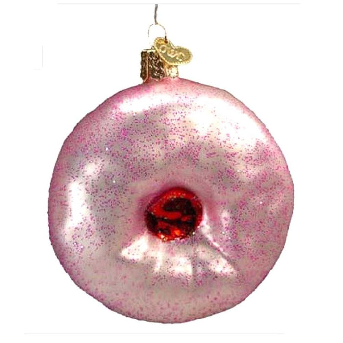 White Frosted Pink Glitter Donut Old World Christmas Ornament 32057