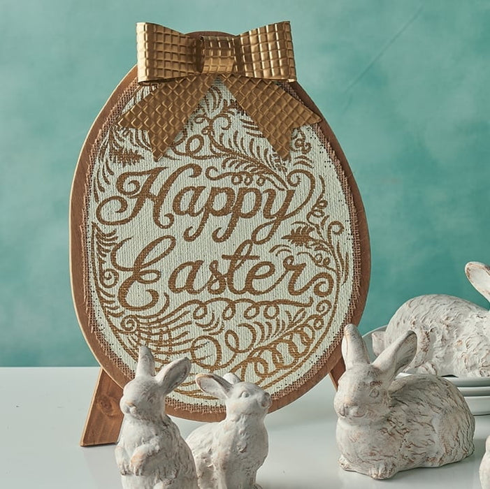 RAZ Happy Easter Easel Back Sign White & Gold