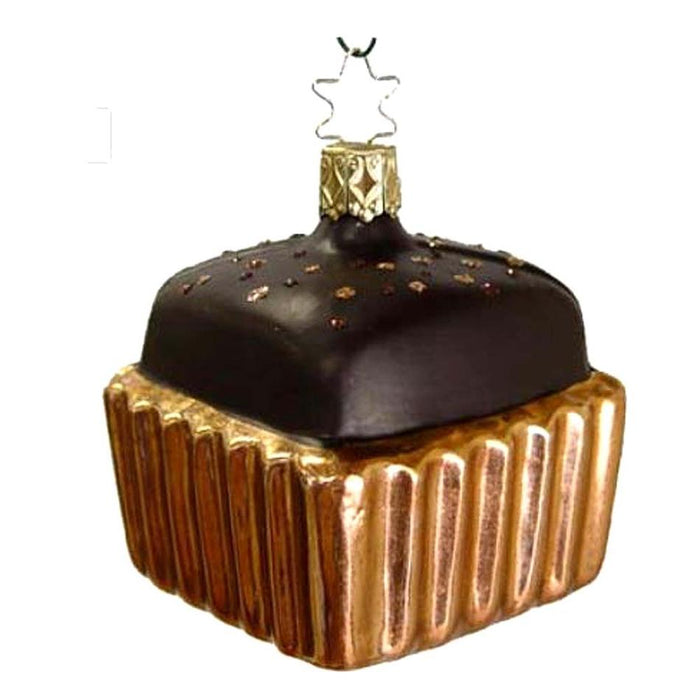 Square Copper Cupcake Dark Chocolate Top Inge-Glas Christmas Ornament 68110