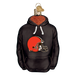 The Cleveland Browns Hoodie 70803 Old World Christmas Ornament is a hand-painted glass piece designed like a black hoodie with a vibrant red football helmet, perfectly capturing the essence of a Cleveland Browns hoodie. It features a sparkly top and comes equipped with a gold loop for easy hanging.
