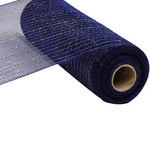 10" Navy Laser Silver Foil Metallic Deco Poly Mesh RE1301MR