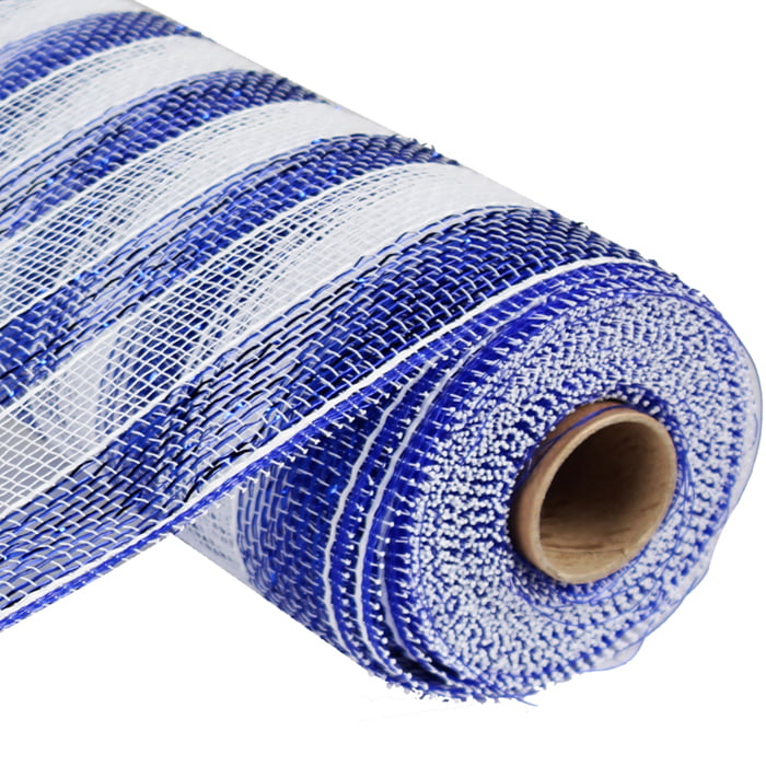 10" Royal Blue and White Metallic Deco Poly Mesh RE1316N6