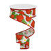 The 1.5 Strawberry Print Ribbon RGA118327 features a vivid pattern of red strawberries with green leaves and white flowers, enhanced by red edging, and gracefully unrolls in a loose spiral.