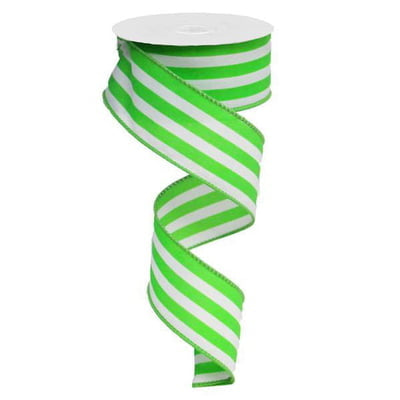 1.5" Apple Green White Vertical Stripe Ribbon RX9135H5