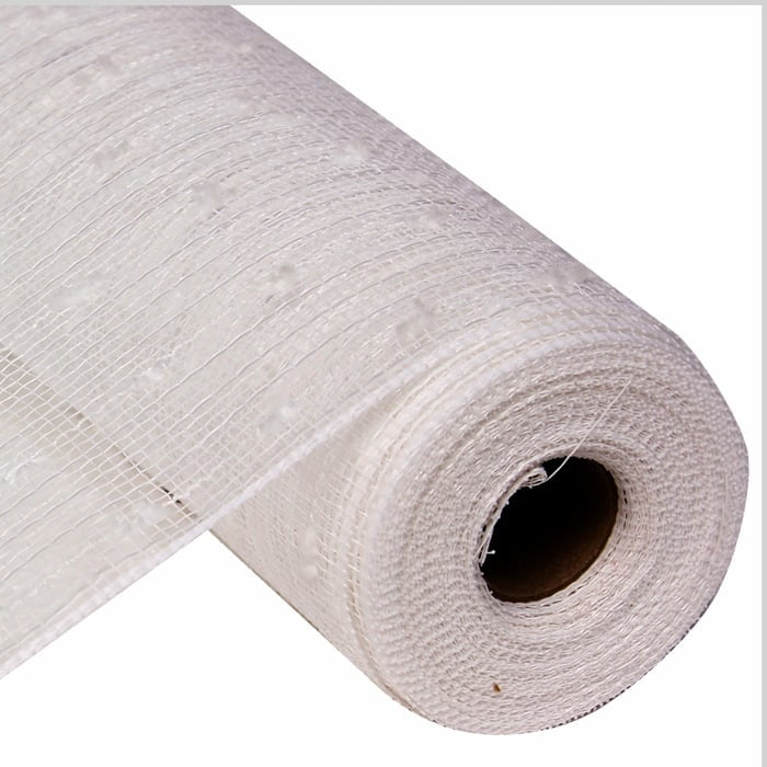 10.5" White Snowball Deco Poly Mesh RY820227