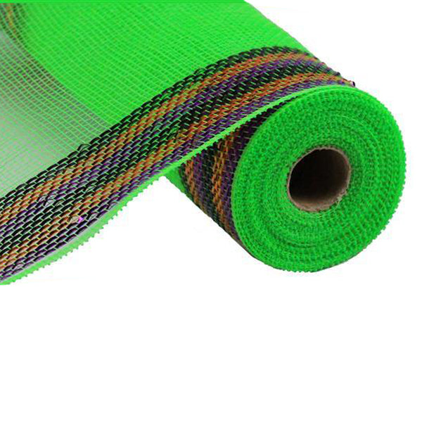 10.5" Lime Green with Purple Orange Black Border Stripe Metallic Mesh RY850476