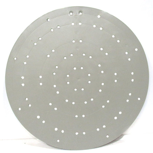 A 15.5 Plastic Flower Wreath Form, featuring multiple concentric circles of small holes, resembling a crafting sheet for a sunflower wreath, set against a plain white background.