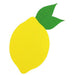 A simple illustration of the 12 Yellow Flat Felt Lemon with Leaves (MS1593), featuring a bright yellow lemon and two green leaves on a plain white background.