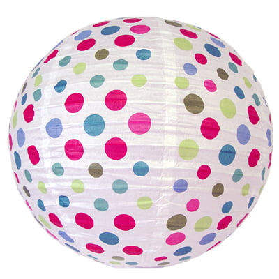 Round Paper Lantern Peace Symbol and Polka Dots Set of 2 P4896