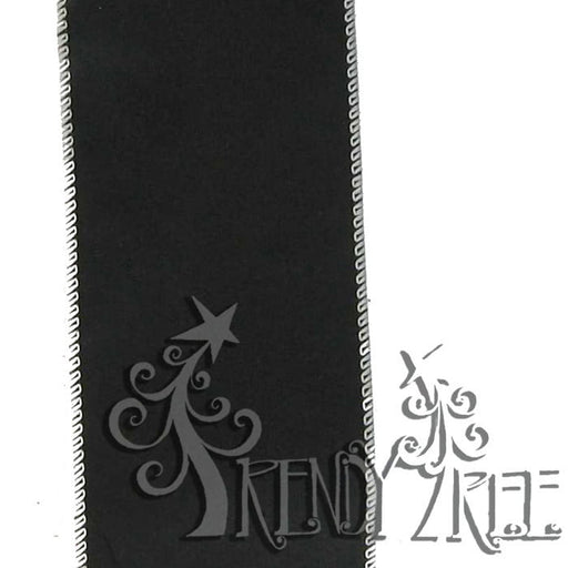 The 2.5 Erasable Chalkboard Ribbon in black, with a decorative white stitched border and stylized tree-like elements, offers the text TRENDY TREE, adding charm and versatility to any craft project.