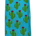 The 2.5 Aqua Linen Green Cactus Print Ribbon Q918640-39 showcases green cacti with red flowers on a bright blue background.