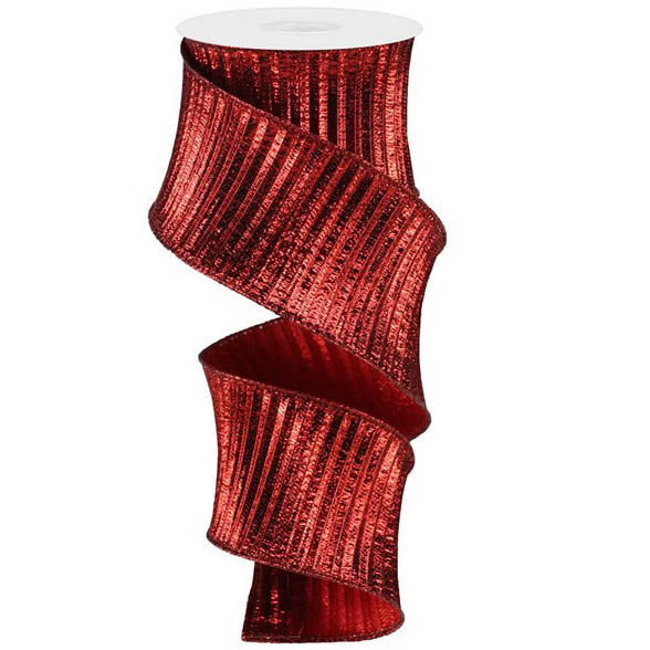 2.5" Red Pleated Woven Metallic Ribbon RB100324