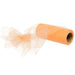 The 6 Peach Nylon Tulle RC126621 is a partially unspooled roll with fabric gathered into a bow shape. Sheer and lightweight, its ideal for decorative crafts and fashion uses.