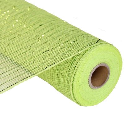 10" Apple Lime Green Foil Metallic Deco Poly Mesh RE130171