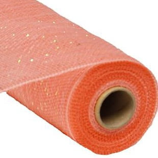 10" Coral Color with White Iridescent Foil Metallic Deco Poly Mesh RE1301MN