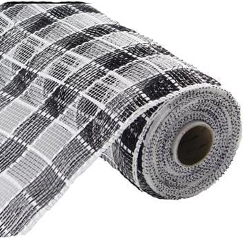 10" Black White Metallic Check Deco Poly Mesh RE1367E7