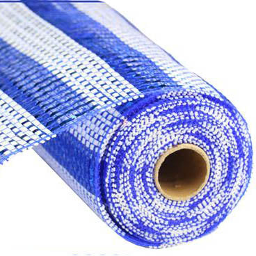 10" Blue White Horizontal Stripe Foil Mesh RE1381N6