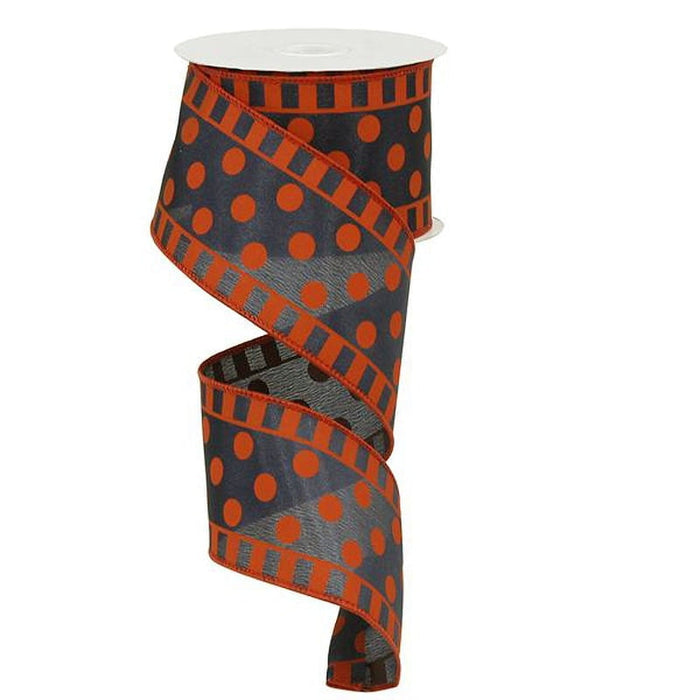 2.5" Satin Dots Stripes Navy Blue Orange Ribbon RG01460CF